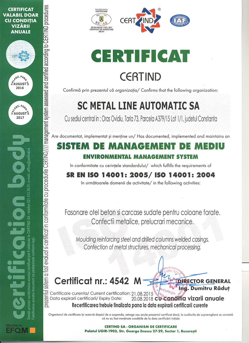 Certificat ISO Metal Line Automatic